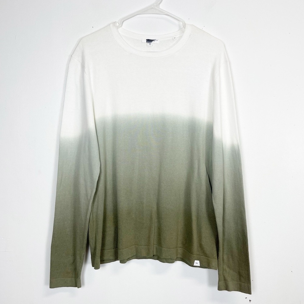 BRAX Sweater Men Medium EU 50 Olive Green Dip Dye Crewneck Knit Cotton Linen NEW